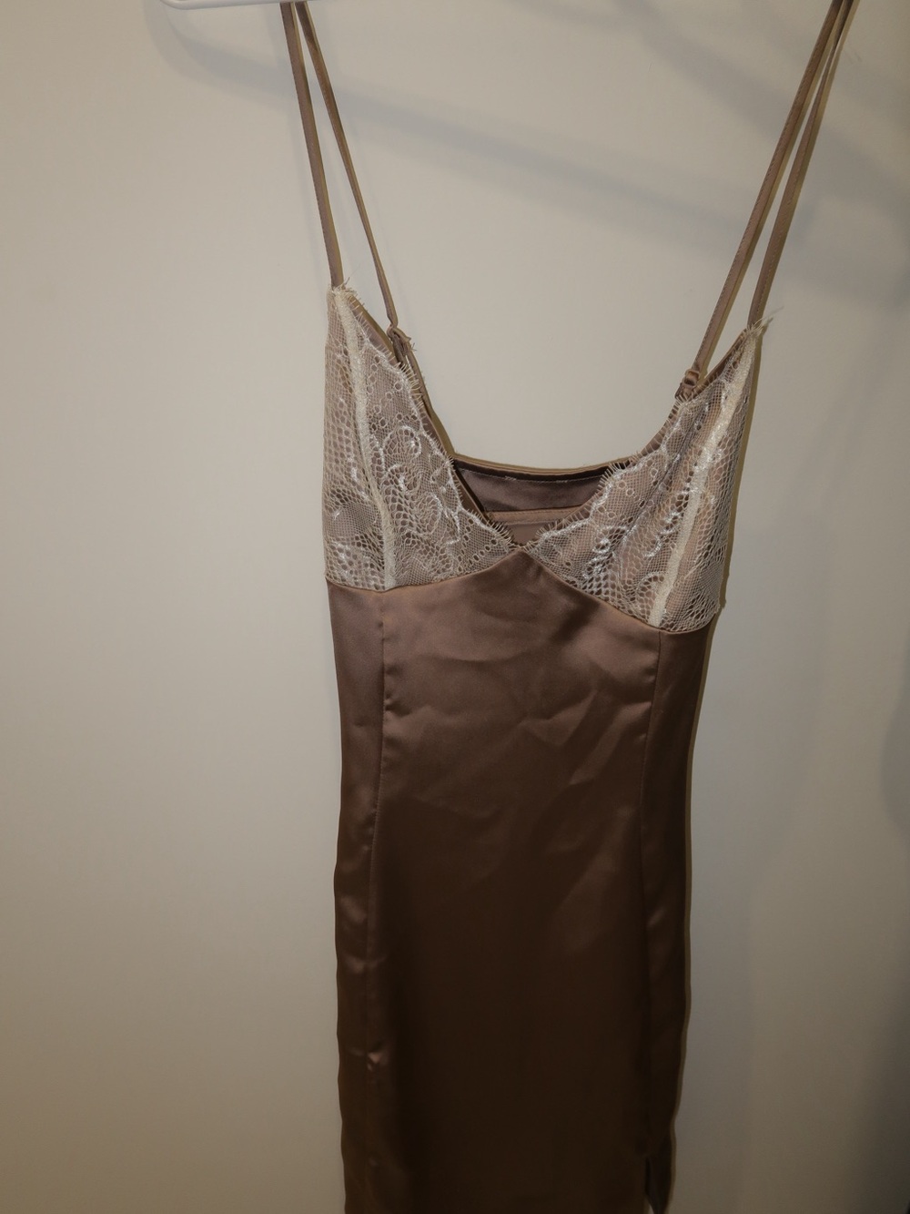 Garage Brown Satin Slip with Cream Lace Trim